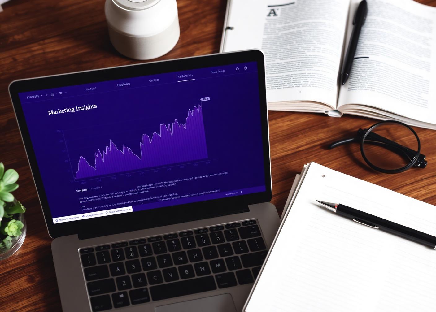 Marketing analytics article open on a laptop